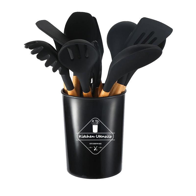 11pcs Silicone Cooking Utensils Set With Wooden Handle Kitchenware