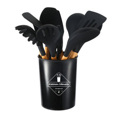 11pcs Silicone Cooking Utensils Set With Wooden Handle Kitchenware