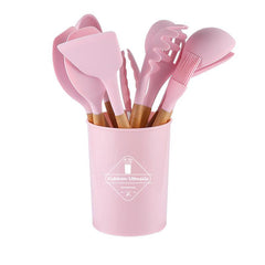 11pcs Silicone Cooking Utensils Set With Wooden Handle Kitchenware