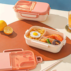 800ml 3 Compartment Bento Box with Cutlery Set for Students & Office Workers
