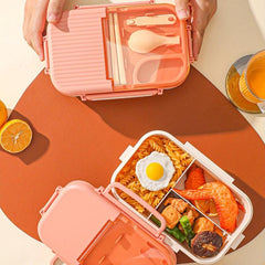800ml 3 Compartment Bento Box with Cutlery Set for Students & Office Workers