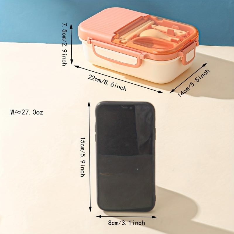 800ml 3 Compartment Bento Box with Cutlery Set for Students & Office Workers