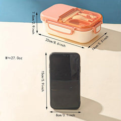 800ml 3 Compartment Bento Box with Cutlery Set for Students & Office Workers