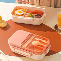 800ml 3 Compartment Bento Box with Cutlery Set for Students & Office Workers
