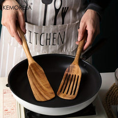 2Pcs Wooden Spatula Cookware Shovel Non-Stick Pan Spoon Cooking Utensils Tool