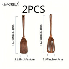 2Pcs Wooden Spatula Cookware Shovel Non-Stick Pan Spoon Cooking Utensils Tool