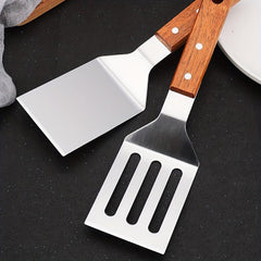 Wooden Handle Stainless Steel Frying Spatula Kitchen Cooking Tool