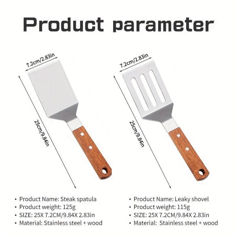 Wooden Handle Stainless Steel Frying Spatula Kitchen Cooking Tool