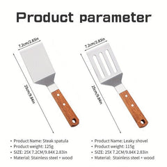 Wooden Handle Stainless Steel Frying Spatula Kitchen Cooking Tool