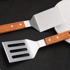 Wooden Handle Stainless Steel Frying Spatula Kitchen Cooking Tool