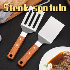 Wooden Handle Stainless Steel Frying Spatula Kitchen Cooking Tool