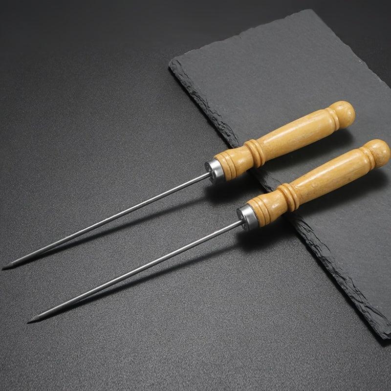 1pc Stainless Steel Skewers Wooden Handle BBQ Roasting Camp Outdoor Kitchen