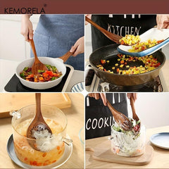 6pcs Teak Wood Kitchen Utensils - Wooden Frying Turner Spatula Ladle