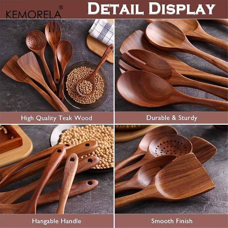 6pcs Teak Wood Kitchen Utensils - Wooden Frying Turner Spatula Ladle