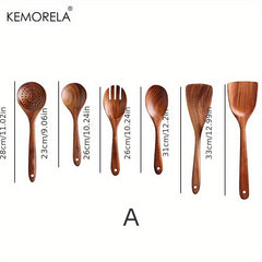 6pcs Teak Wood Kitchen Utensils - Wooden Frying Turner Spatula Ladle