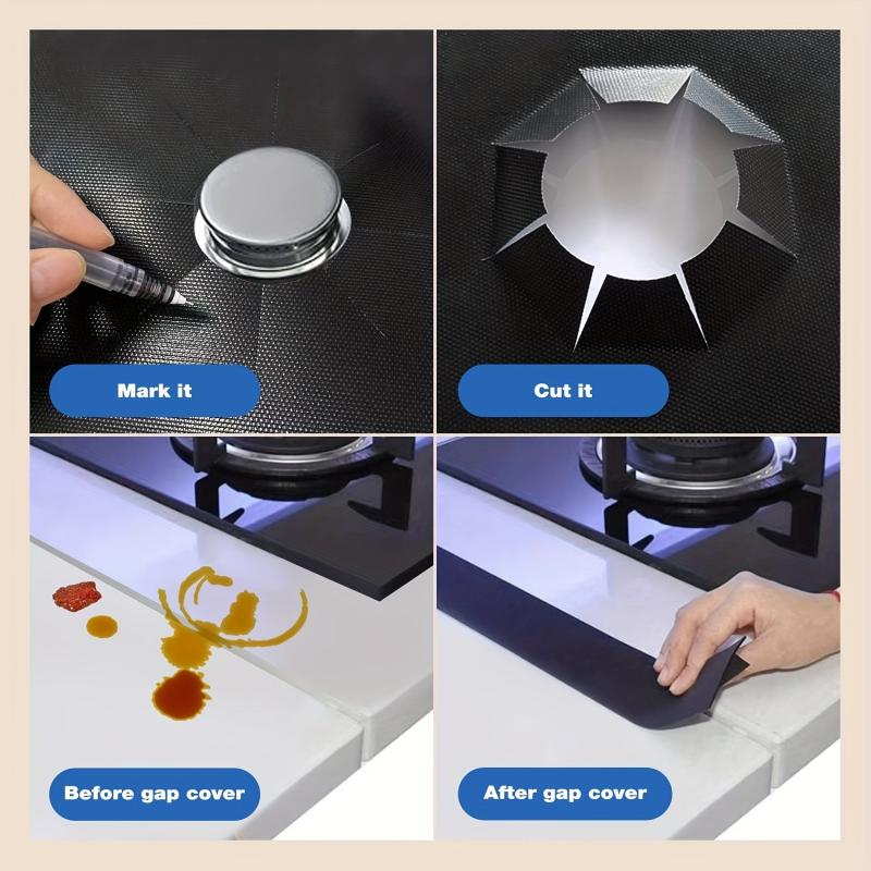5pcs Gas Stove Burner Covers with 2pcs Gap Covers - Heat Resistant and Washable