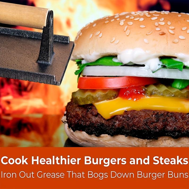 Cast Iron Meat Press Plate for Grilling BBQ Sandwiches