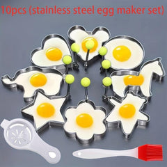 10 Pcs Stainless Steel Love Shaped Egg Frying Mold Set