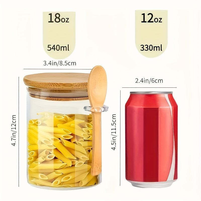 4pcs Sealed Glass Jars With Lids And Spoons Candy Jars Transparent Spice Jars