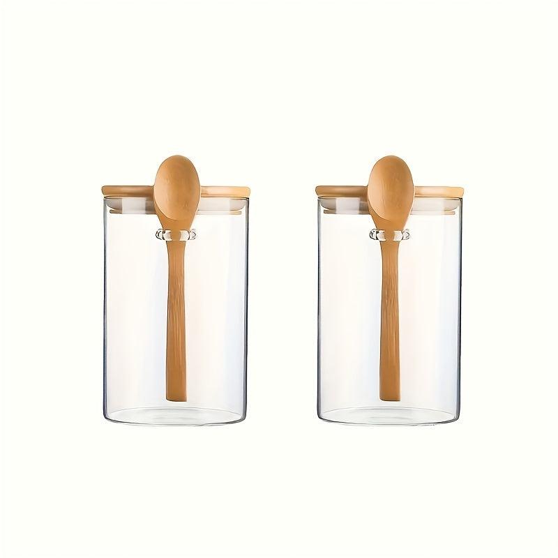4pcs Sealed Glass Jars With Lids And Spoons Candy Jars Transparent Spice Jars