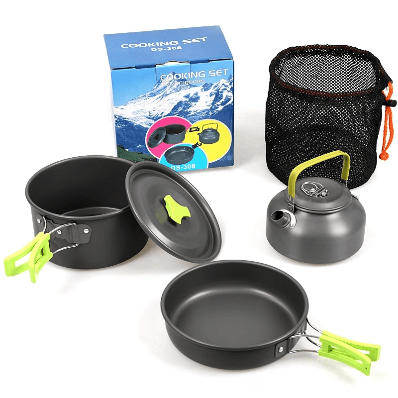 3pcs Camping Cookware Kit Aluminum Outdoor Cooking Set