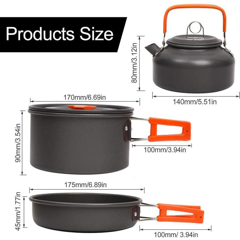3pcs Camping Cookware Kit Aluminum Outdoor Cooking Set