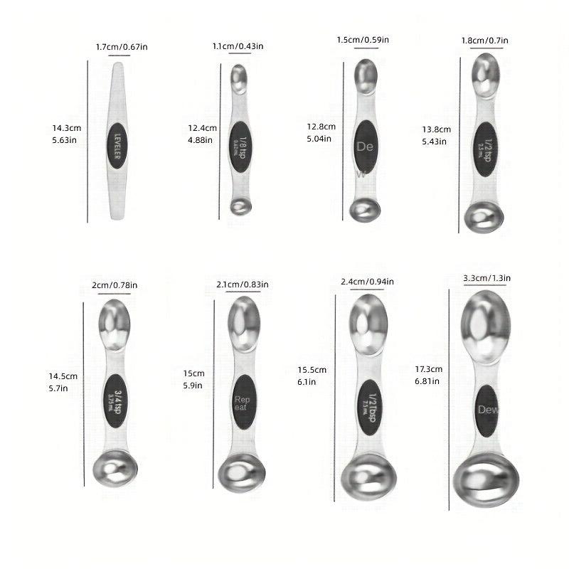 8 Magnetic Stainless Steel Measuring Spoons for Dry and Liquid Ingredients