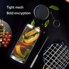Stainless Steel Mesh Drum Grill Basket Non-stick Reusable Round