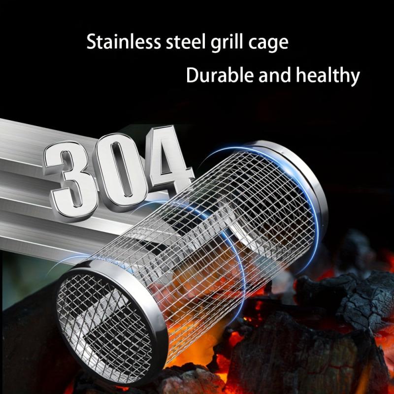 Stainless Steel Mesh Drum Grill Basket Non-stick Reusable Round