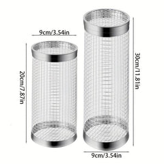Stainless Steel Mesh Drum Grill Basket Non-stick Reusable Round
