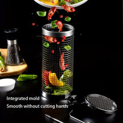 Stainless Steel Mesh Drum Grill Basket Non-stick Reusable Round
