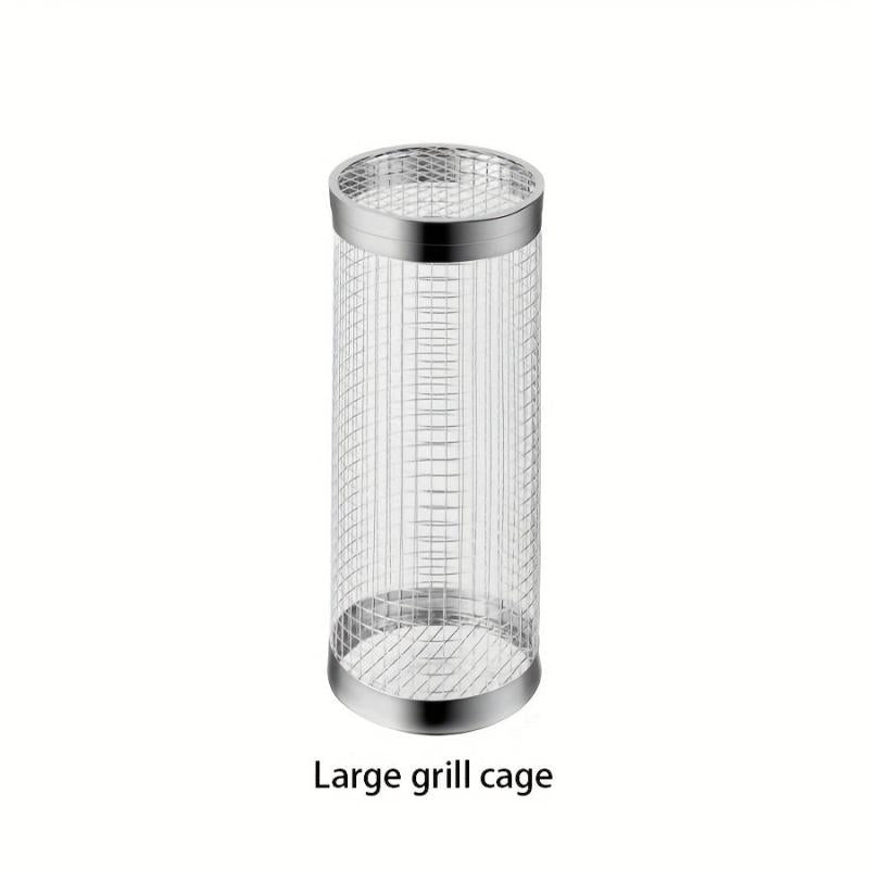 Stainless Steel Mesh Drum Grill Basket Non-stick Reusable Round