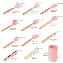 12pcs Silicone Utensil Set-Wooden Handle Heat Resistant Nonstick