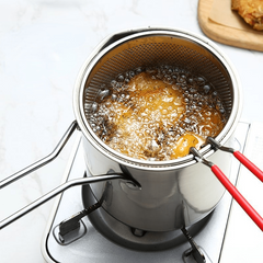 Stainless Steel Deep Fryer with Strainer Tong & Lid - Kitchen Utensil Set