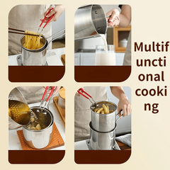 Stainless Steel Deep Fryer with Strainer Tong & Lid - Kitchen Utensil Set