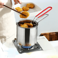 Stainless Steel Deep Fryer with Strainer Tong & Lid - Kitchen Utensil Set