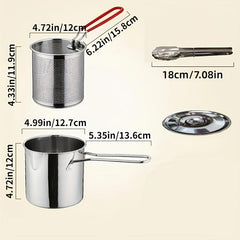 Stainless Steel Deep Fryer with Strainer Tong & Lid - Kitchen Utensil Set