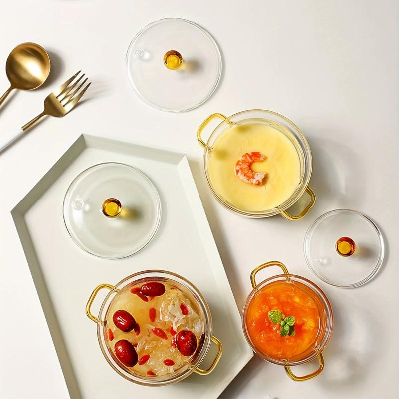Glass Mini Saucepan With Cover Microwave Safe Cooking Pot
