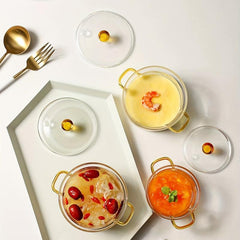 Glass Mini Saucepan With Cover Microwave Safe Cooking Pot