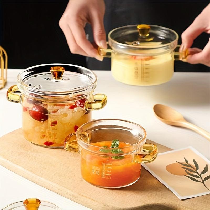 Glass Mini Saucepan With Cover Microwave Safe Cooking Pot