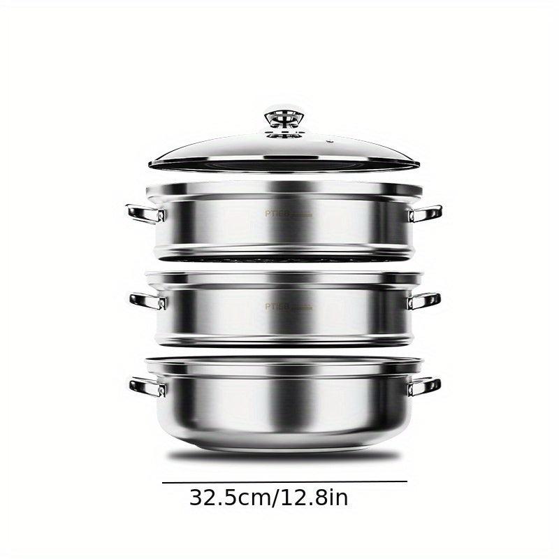3 Tier Steamer Pot With Lid Stainless Steel Thickened Steaming Pot