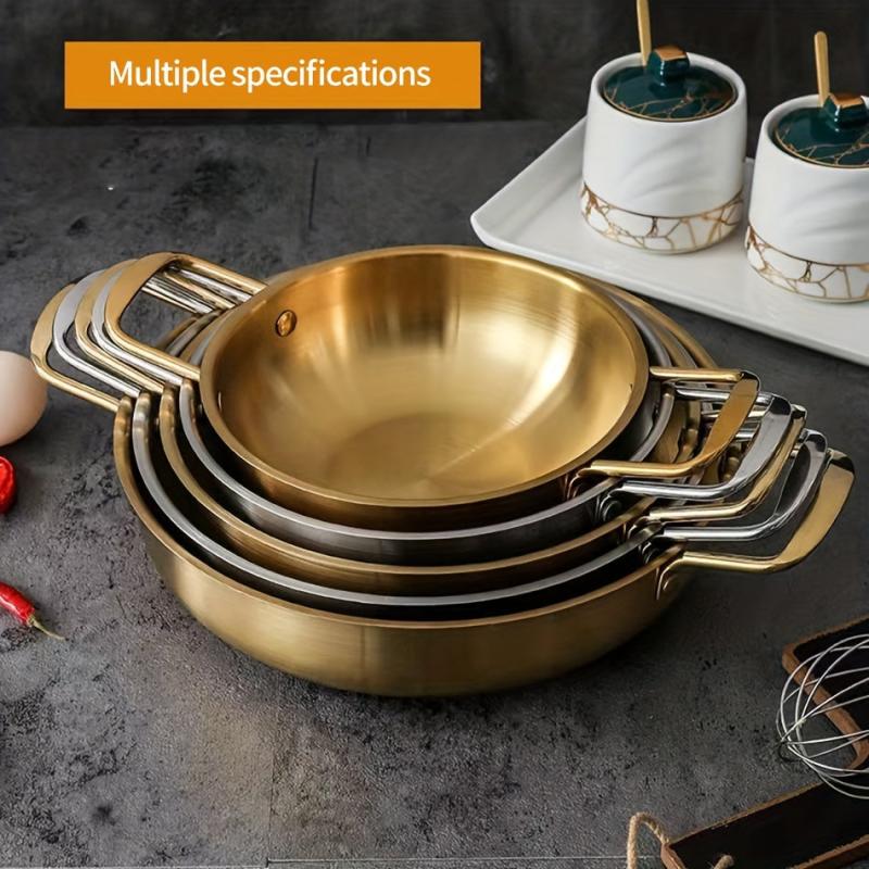 Stainless Steel Seafood Pot for Troops and Instant Noodle, Golden Hot Pot