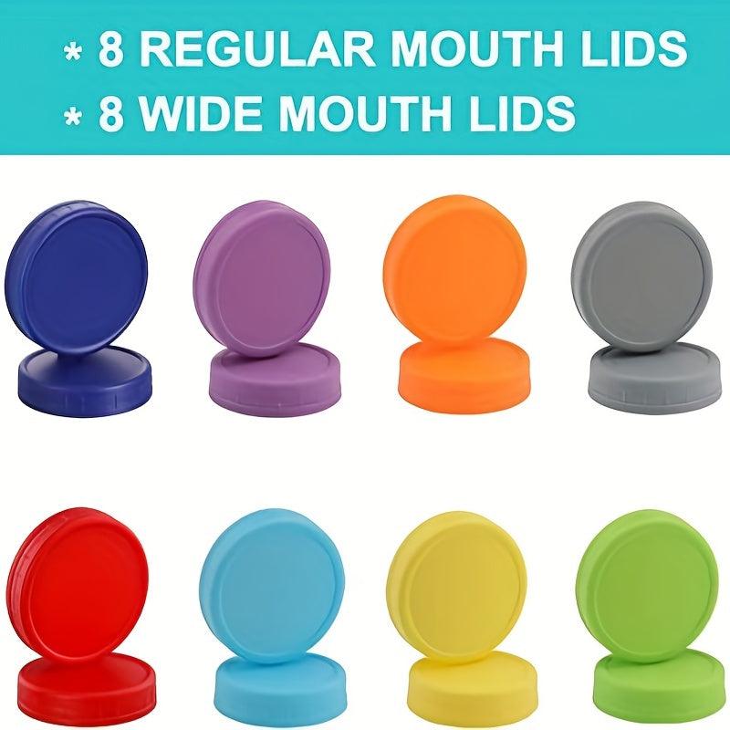 16pcs Colorful Plastic Mason Jar Lids Wide & Regular Mouth