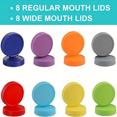 16pcs Colorful Plastic Mason Jar Lids Wide & Regular Mouth