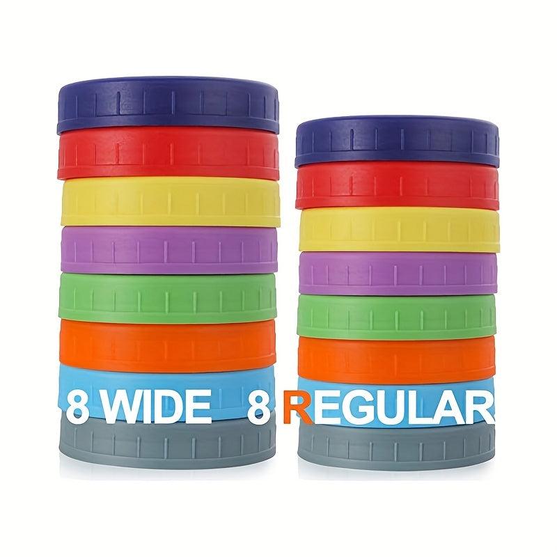 16pcs Colorful Plastic Mason Jar Lids Wide & Regular Mouth