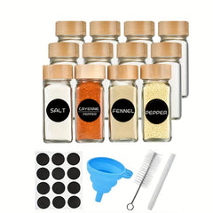 12pcs 4oz Glass Spice Jars with Labels Shaker Lids Airtight Metal Caps