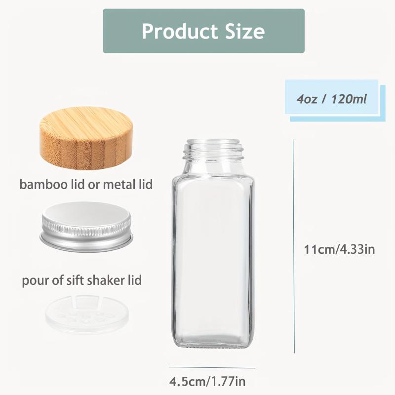 12pcs 4oz Glass Spice Jars with Labels Shaker Lids Airtight Metal Caps