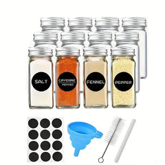 12pcs 4oz Glass Spice Jars with Labels Shaker Lids Airtight Metal Caps