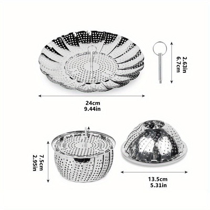 Stainless Steel Veggie Steamer Basket For Cooking Folding Expandable Steamers
