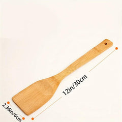 2pcs Bamboo 12 Inch Spatula Flat Handle Long Handle Spatula